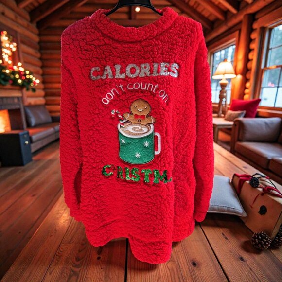 Kristin Nicole "Calories Don't Count at Christmas", Red Fluffy Sweater Sz 2X - Picture 1 of 4